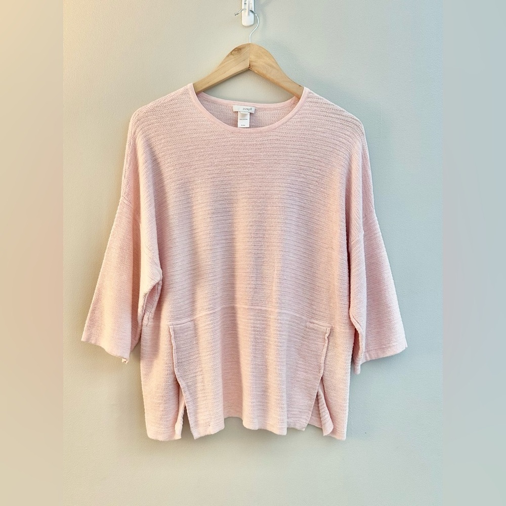 Pure Jill Petite Pink Cotton Sweater Kimono Sleeve Slit Front Oversize Small